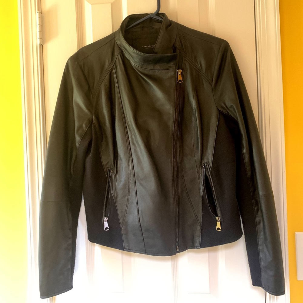 Marc New York Black Leather Moto Jacket, XL/16